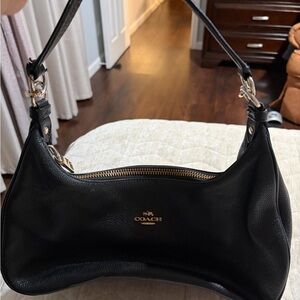 Coach Black Leather Shoulder Bag with Silver Accents